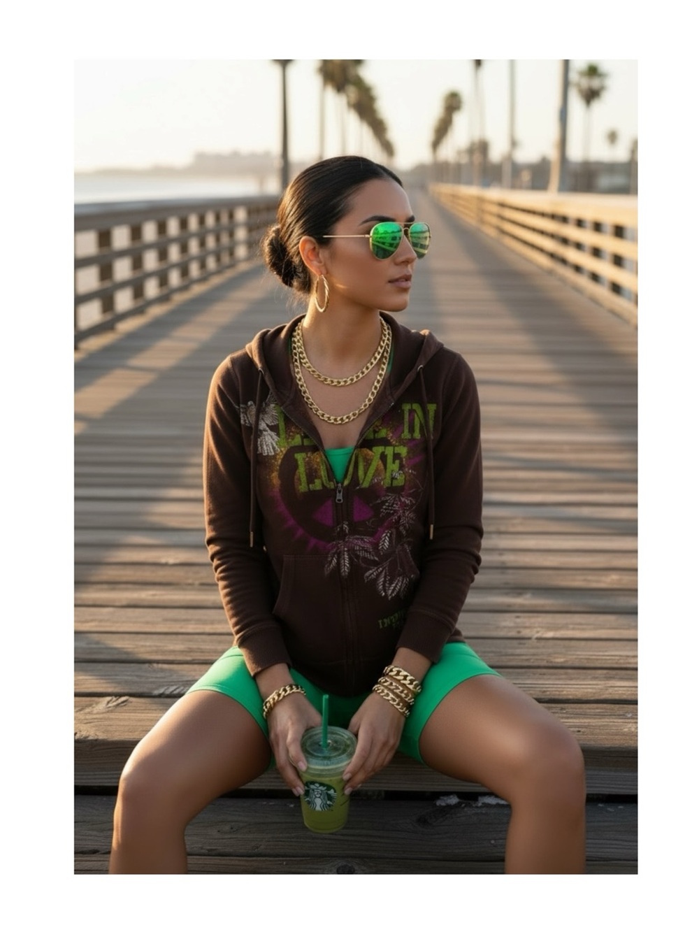 VHTF: new Y2K Lucky Brand ✌︎︎ Live in Love Graphic Zip Hoodie ✌︎︎ Cocoa Neon XS